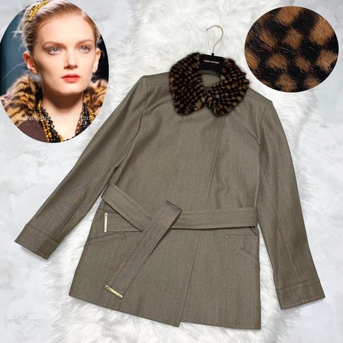 LOUIS VUITTON（LV） Cappotto giacca LOUIS VUITTON visone colletto damier cintura taglia 36 grigio marrone chiaro
