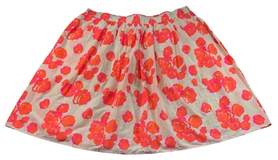 Lane Bryant Skirt Womens Plus Size 24 Tan Pink Floral Elastic Waist  100% Cotton - Image 1 of 4