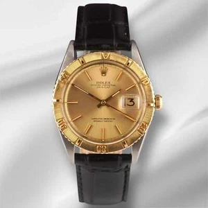 Rolex 36mm Datejust Turnograph Steel Yellow Gold Vintage Leather band Watch 1625 - Picture 1 of 11