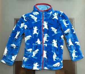 Hatley Boys Jacket 4 Fleece Fuzzy Soft Plush Blue Hockey Polar Bears Full Zip - Picture 1 of 6