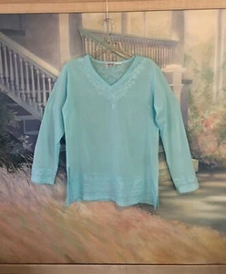 Schönes helltürkises Langarm Damen besticktes Kurti Top Gr. M von Rupien - Bild 1 von 12