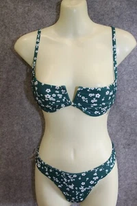 BIKINI SET GRÖSSE S GRÜN WEISS BLÜMCHEN MIT BÜGEL & MIT PADS VON SHEIN - Picture 1 of 2