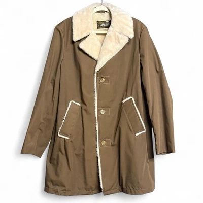 70’s Suburbanite John Blair Menswear Brown & Cream Colored Sherpa Lined Raincoat - Image 1 of 4