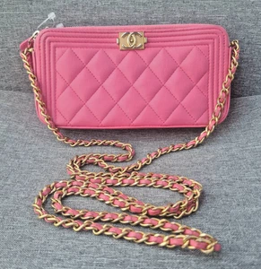 Chanel Lambskin Quilted Small Boy Clutch With Chain Fuchsia - Golden Hardware - Picture 1 of 21