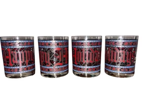 Houze Vintage Happy Holidays Rocks Glasses Tumblers Set of 4 Christmas Red Blue - Picture 1 of 9