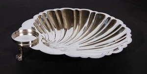 Footed Silverplate Clam / Scallop Shell Serving Bowl Large Seafood Server 11" - Picture 1 of 4