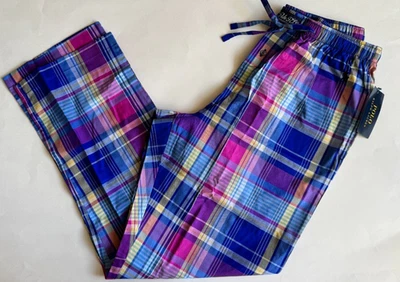 全新带标签男式 Polo Ralph Lauren 蓝色多格子棉质睡衣休闲裤 M 32-34 — 第 1/2 张图片