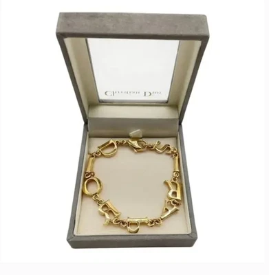 Auténtico Brazalete de Oro CHRISTIAN DIOR Paris Diseño Letra con Caja ~ ¡HERMOSO! Foto 1 de 4