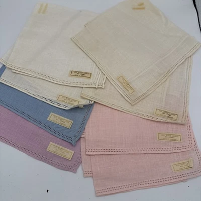 8 Vintage Pure Irish Linen Color Handkerchiefs Ivory Blue Pink Lavender Lot - Image 1 of 4