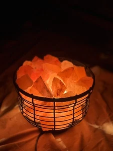 Himalayan Salt Iron Bowl Lamp | 3–4kg Pure Pink Rock | Luxury Home Decor - Picture 1 of 8