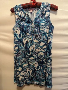 Lilly Pulitzer Mini Essie Shift Dress Keep On Truckin Blue Elephant Girls XL - Picture 1 of 5