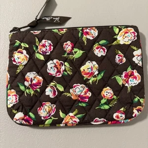 Vera Bradley Quilted Brown Floral Cosmetic Makeup Bag Pouch Zipper Closure - Picture 1 of 7