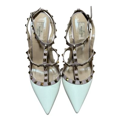 Valentino Rockstud Heels Leather Caged Ankle Strap Sz EU 42 US 12 Ivory Pink - Image 1 of 4