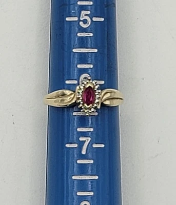 10k Yellow Gold Synthetic Ruby & Diamond Ring 6.25 lab created - Image 1 of 4