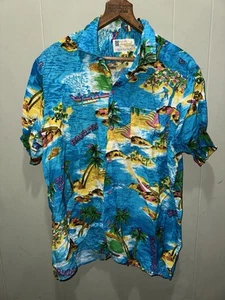 VTG 1960s Tropical Fashions By Watanmal Shirt LRG Bahamas Island Hawaiian Blue - Picture 1 of 5
