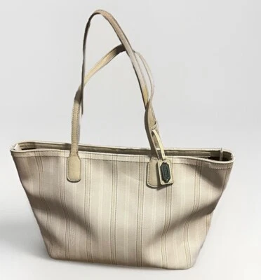 Bolso de Mano Coach Legacy 23108 Cuero de Lona Recubierto a Rayas Blancas Foto 1 de 4