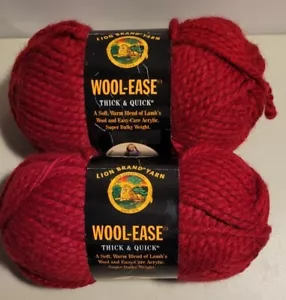 NEW (2) Lion Brand Yarn WOOL-EASE Thick & Quick Yarn Color: 138 CRANBERRY - Picture 1 of 3