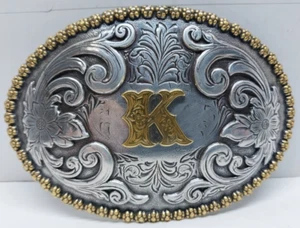 Hebilla inicial ovalada Nocona K Nocona hebilla estilo occidental tono plata/dorado - Imagen 1 de 5