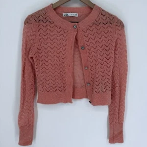 Zara Peach Cardigan With Jewel Buttons Size Small Wool Alpaca Blend - Picture 1 of 4
