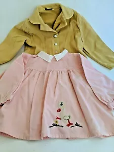 Vintage 2 Piece Set Girl Pink Dress Tan Blazer - Picture 1 of 12