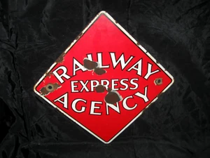 Old Original Railway Express Agency Porcelain Sign Railroad Train 8" - Picture 1 of 4