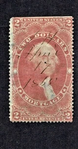 1862-71 Revenue First Issue $2 Vermilion Washington MORTGAGE Sc#R82c Pen^ - Picture 1 of 1