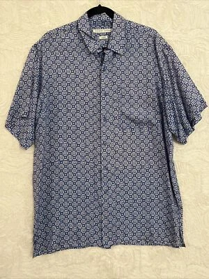 Camisa masculina casual acampamento manga curta 100% seda azul anos 90 vintage Robert Stock GG - Imagem 1 de 4