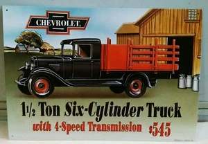 Chevrolet Camión 1-1/2 Tonelada 6 Cilindros Transportador Pajarita Logo Lata de Leche Letrero de Metal Antiguo - Imagen 1 de 4