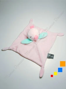Doudou Plat/Mouchoir Oiseau Rose Ailes Bleu/Vert Turquoise - Orchestra Prémaman - Picture 1 of 4