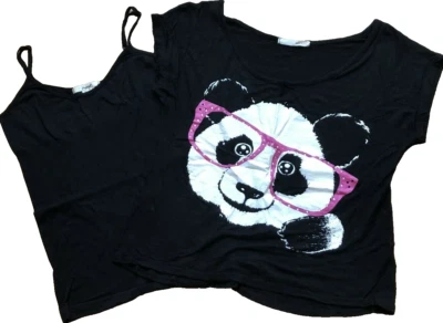 2 piezas Camisa sin mangas negra de oso panda de papaya con gafas rosas y cami talla pequeña Foto 1 de 4