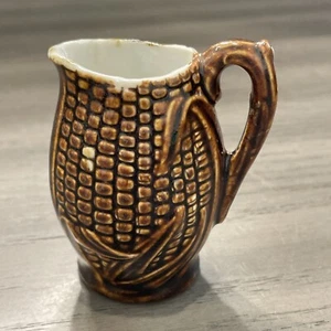 VTG Corn On The Cob Mini Pitcher Creamer Brown & White - Picture 1 of 9