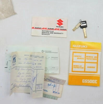 Suzuki GS500E Factory Motorcycle Owner's Manual + Warranty Key Receipts 1989 — 第 1/4 张图片