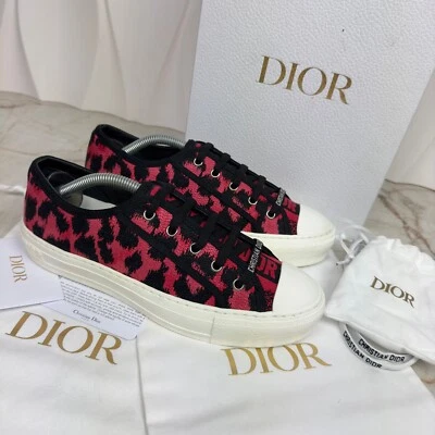 Auth Dior Walk N Dior Trainers Sneakers Leopard Pink Fabric  8.5 US or 38.5 EU - Image 1 of 4