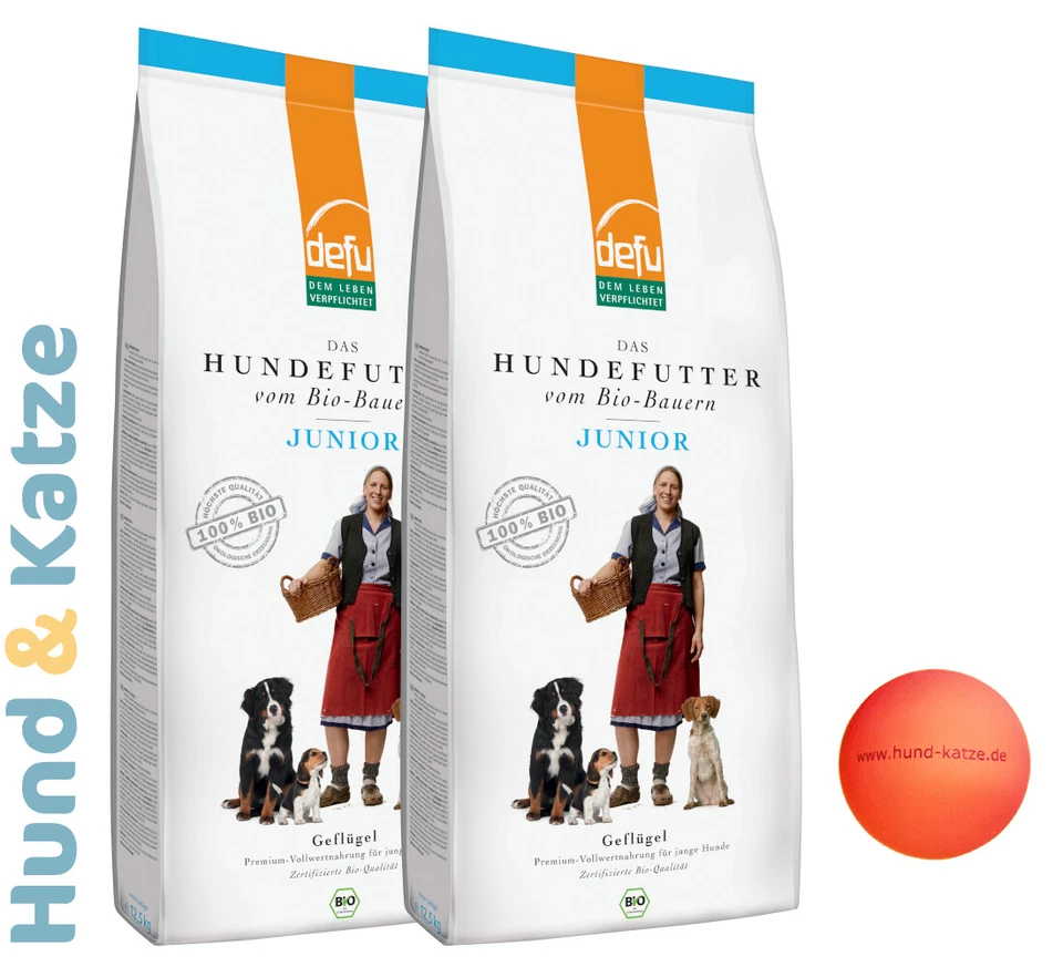 2 x 12,5 kg defu JUNIOR GEFLÜGEL PREMIUM BIO QUALITÄT VON DEMETER + GRATIS-BALL - Bild 1 von 1