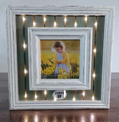 Grasslands Road Distressed Lighted Chippy Wood Picture Frame 9x9 fits 4x4 Photo - Image 1 of 4