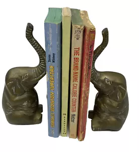 Vintage Set Of Brass Elephant Figurine Sitting Down with Trunk Up, Bookend? - Picture 1 of 11