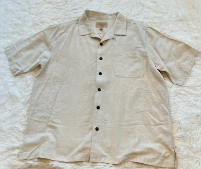 Camisa Havana Jacks Café Para Hombre XL Beige 100% Seda Abotonada Hawaiian Cruise 15163 Foto 1 de 4