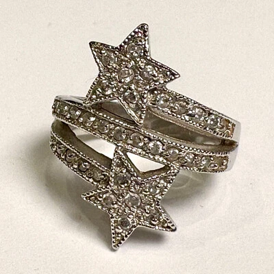 Anillo Estrella Galvanizada Oro Blanco 18K Y2K Tamaño 7.5 CZ Cristal Brillo Celestial Foto 1 de 4