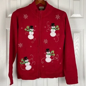 Classic elements ugly Christmas winter snowman full zip sweater, womens L - Bild 1 von 13
