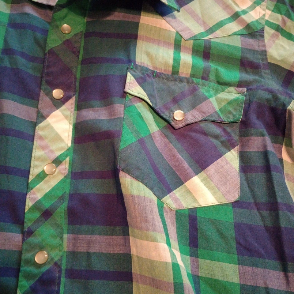 Authentic ATA Western Wear Pearl Snap S/S Shirt. 16 1/2 L Vintage Green Plaid - Image 1 of 4