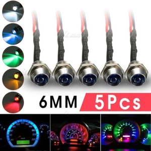 5pcs 6mm 12V Car Truck Van Boat LED Metal Indicator Pilot Dash Light Wire Leads - Bild 1 von 19