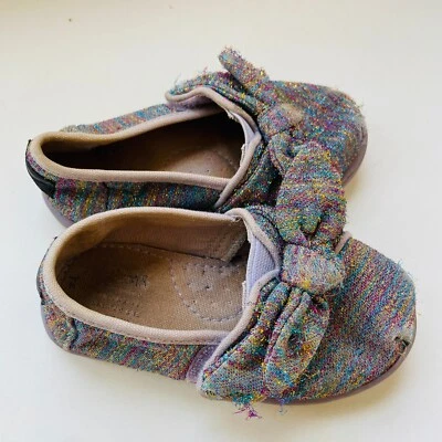 TODDLER GIRL TOMS PURPLE RAINBOW SPARKLE CANVAS LINED CASUAL BALLET FLAT SHOE 6 - Image 1 of 2
