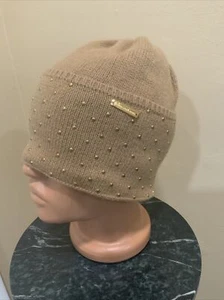Cappello Michael Kors in maglia MARRONE CHIARO con borchie ORO 100% LANA - Foto 1 di 6