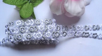 Venise Lace Galloon, 3/8 inch grey/white color price for 1 yard - Image 1 of 4