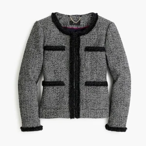 J. Crew Glen Plaid Lady Jacket Braided Trim Metallic Black Women's Size 00 - Picture 1 of 13
