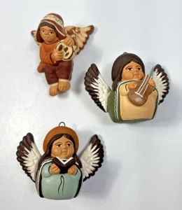 3 Vintage Terracotta Ceramica Arte Popolare Peruviana Ali di Angelo Ornamenti Vacanze Azteche - Foto 1 di 9