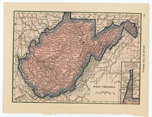 1924 Vintage Atlas Kartenseiten - Washington Karte auf einer Seite und West Virginia m... - Bild 1 von 2