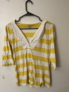 Nautica Women's Hoodie Top Size M Long Sleeve Yellow Striped Knit V-Neck - Picture 1 of 5