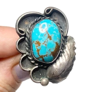 Old Pawn Turquoise Nugget Ring, Sterling Silver, Sz 7 1/2 - Picture 1 of 3