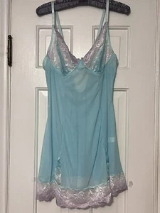 Vintage Ultra Feminine Aqua Lace Trim Mini Slip w/Adjustable Straps Size XL - Picture 1 of 8